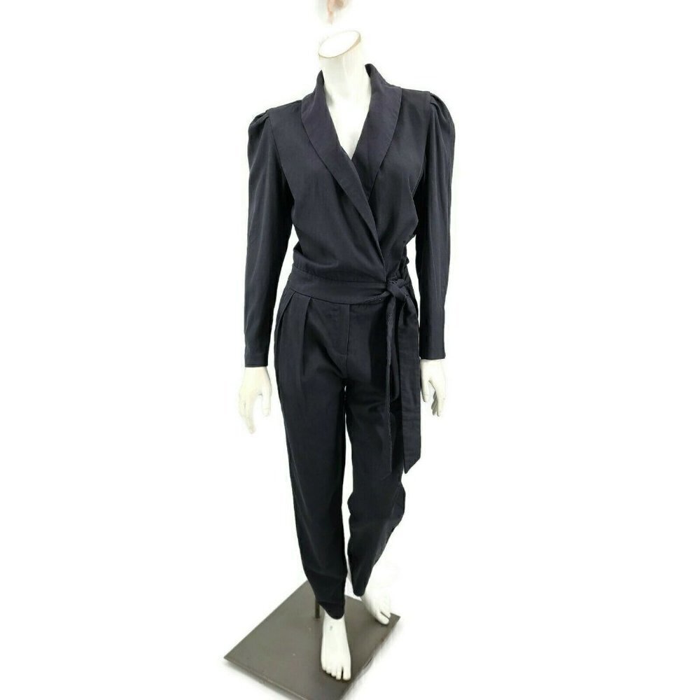New Paige Krissa Jumpsuit Womens 4 Black Cotton Tencel Long Sleeve Jumper
